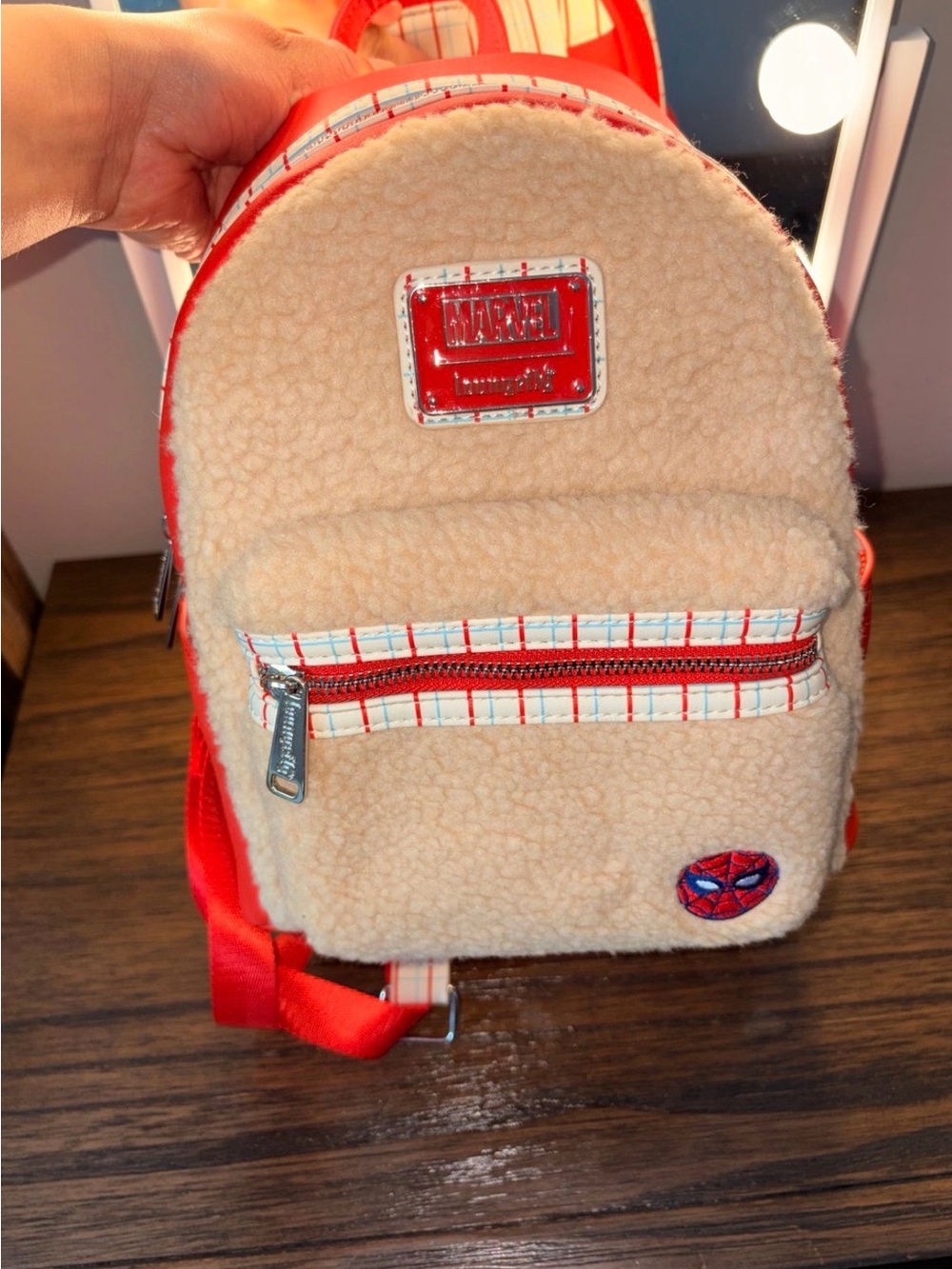 Marvel Red & Cream Spider-Man Sherpa Mini Backpack